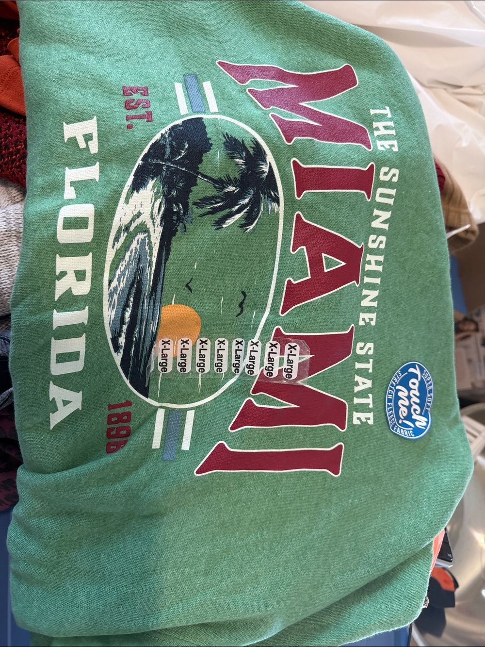 Miami Florida Graphic Sweatshirt in Green with Maroon Lettering